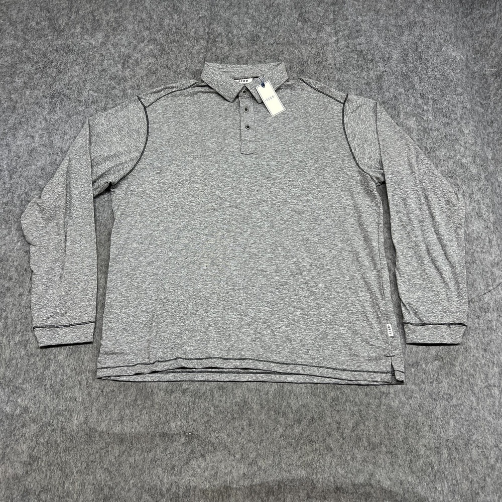 ROWM Polo Shirt Mens XL Heather Gray Long Sleeve Jersey Knit Cotton Blend Casual